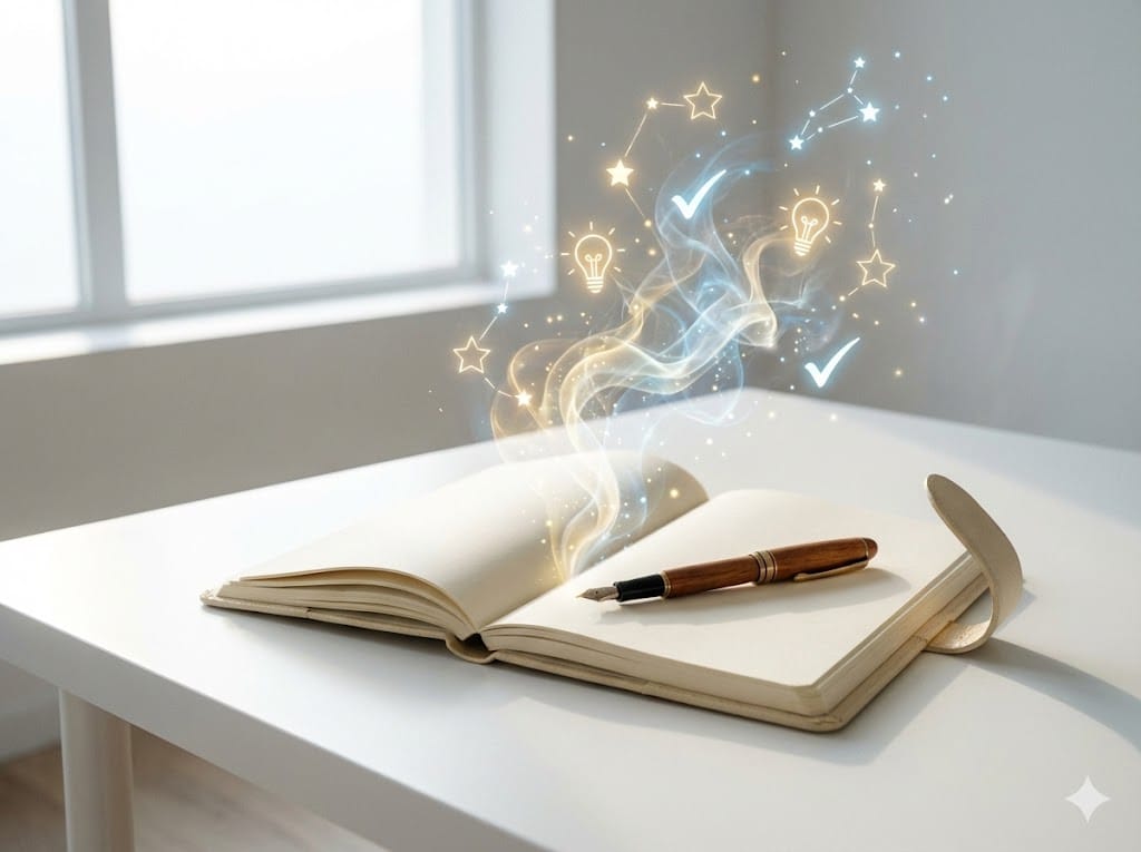 An open notebook representing the Brain Dump technique and mental clarity.