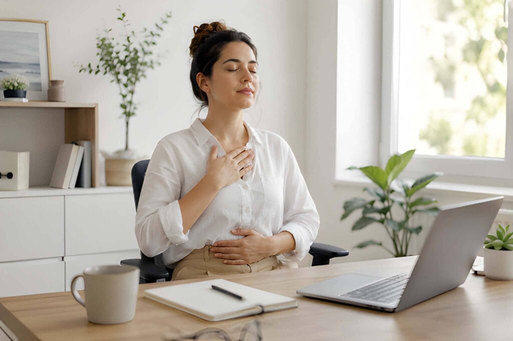 A person practicing breathing techniques for calm and mental clarity.