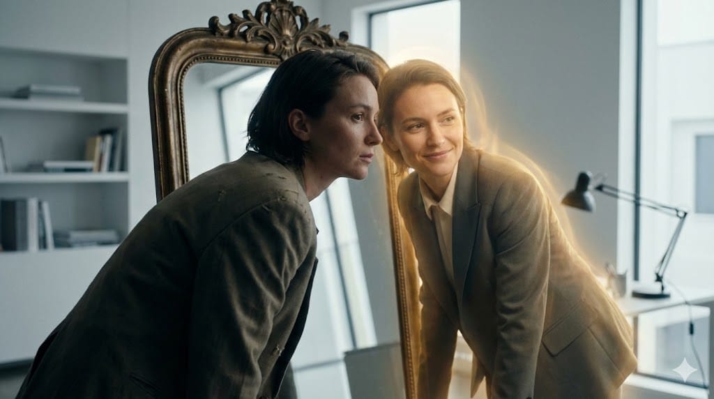 A person reflecting on self-confidence and overcoming imposter syndrome.