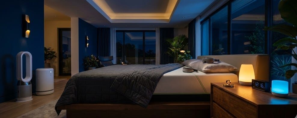 Глибоке відновлення у затишній спальні з використанням біохакінг-гаджетів