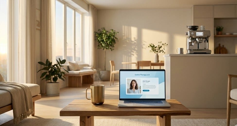 Morning Manifesto of Calm 9 Ранковий Mind Reset: робоче місце з кавою та ноутбуком для ранкової медитації