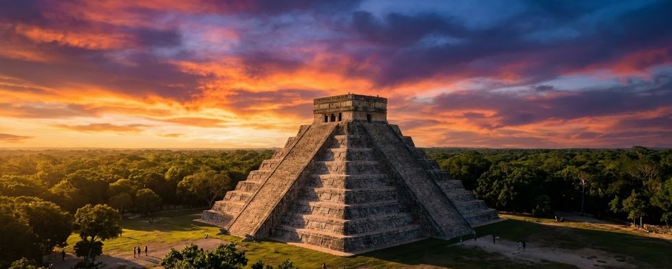 Мексика: стародавня піраміда на заході сонця як символ ментального відновлення.
