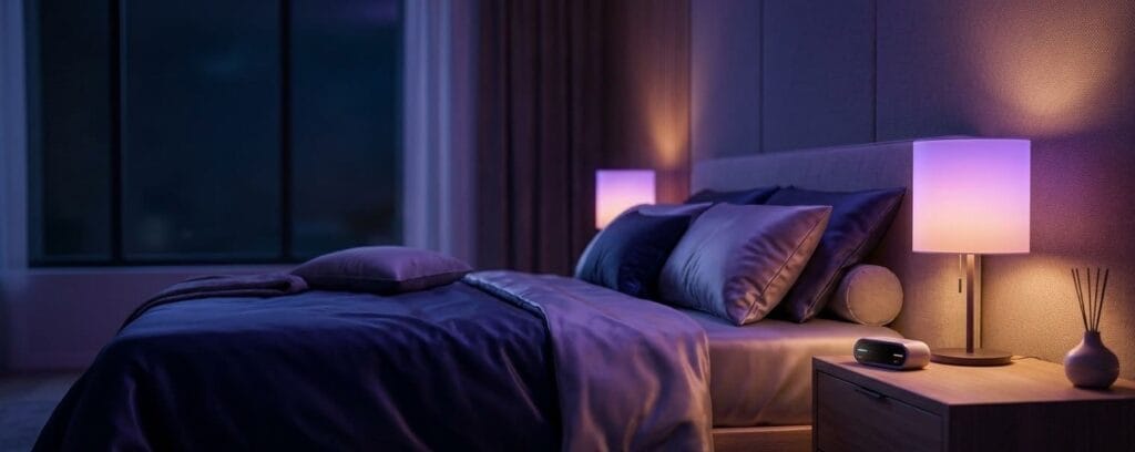 El Santuario Del Sueño Y La Recuperación Profunda 3 Dispositivo Hatch Restore en un santuario del sueño moderno diseñado para la recuperación profunda y la paz.