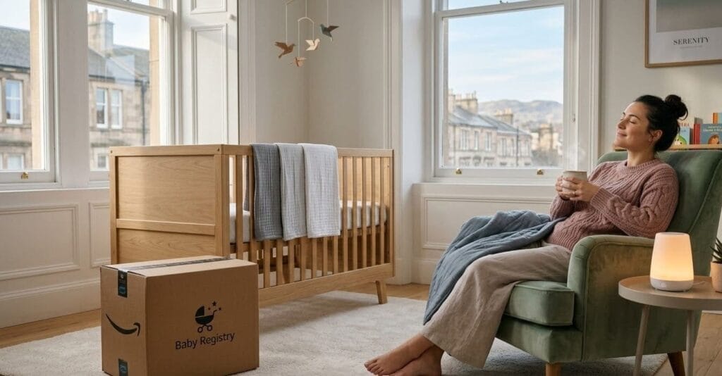 Peaceful preparation for parenthood with Amazon Baby Registry and recovery tools.