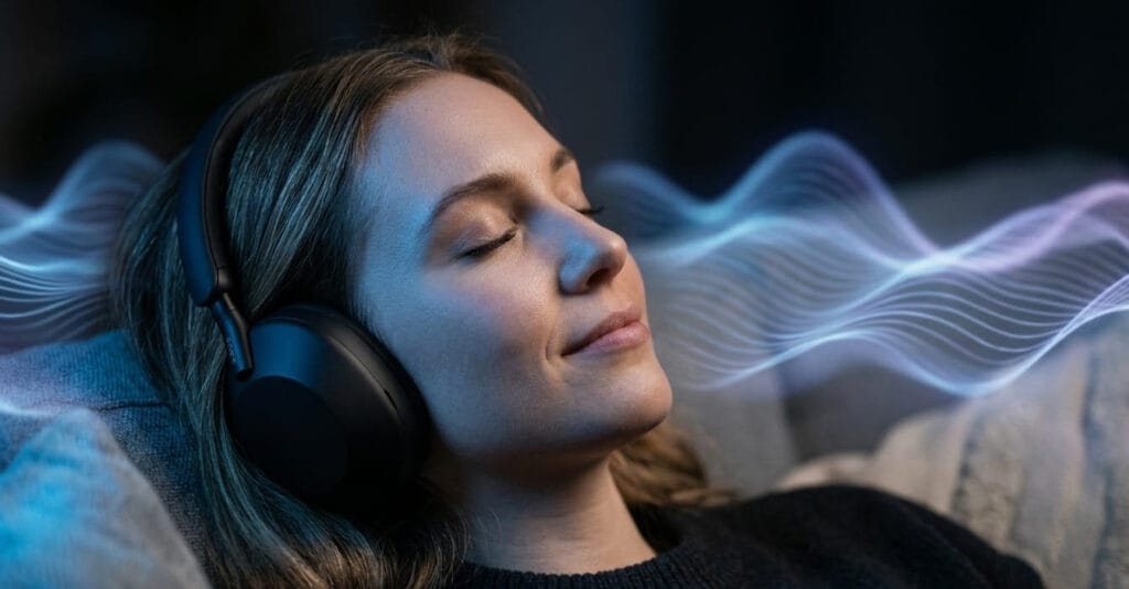The sound architecture of calm: professional headphones and sound wave visualization for meditation