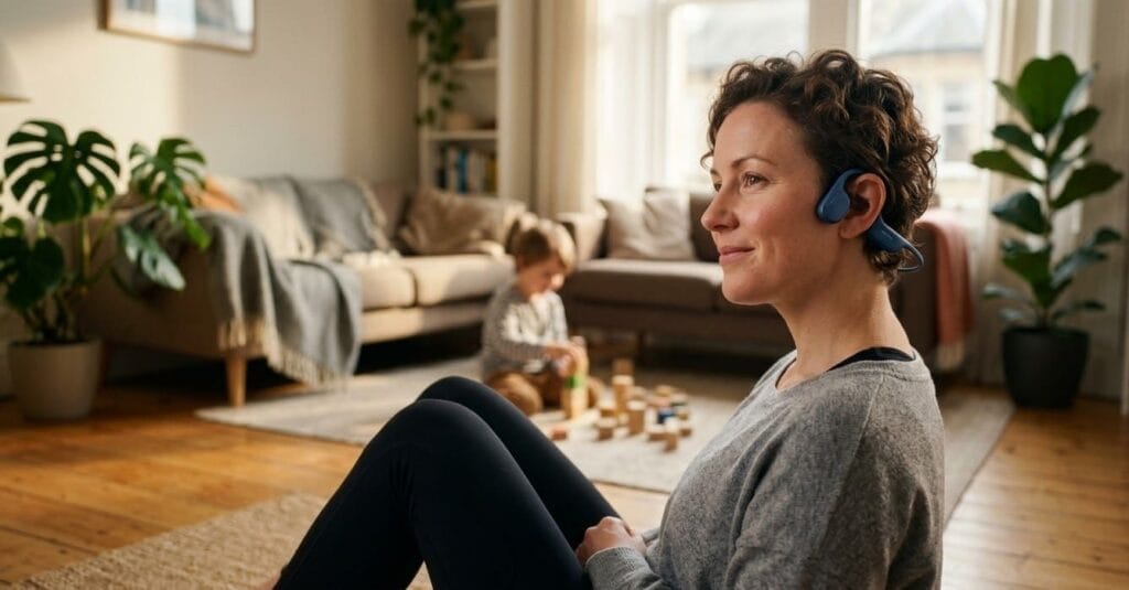 The evolutionary trap: why silence can be frightening 6 The evolutionary trap: a person wearing headphones against the backdrop of nature and an office
