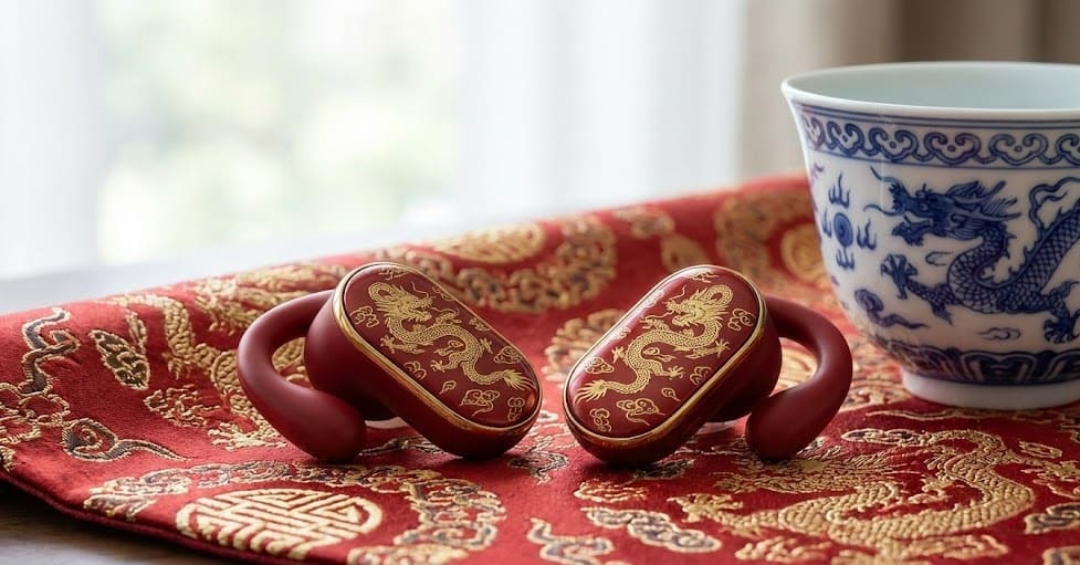 open ear headphones for mental recovery - a person relaxing by a lake during sunrise.