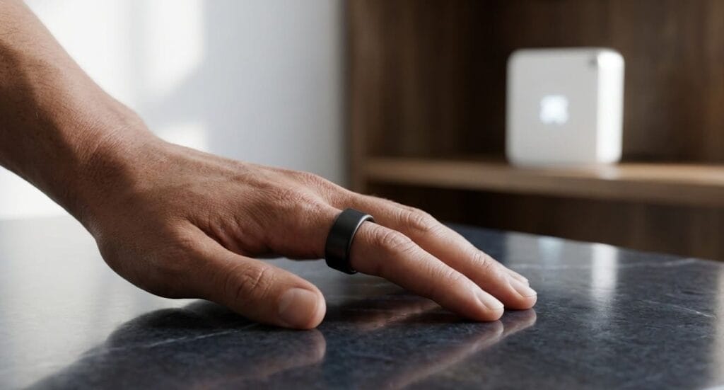 Ultrahuman Ring Air worn during a mindful morning routine for health and metabolic tracking.