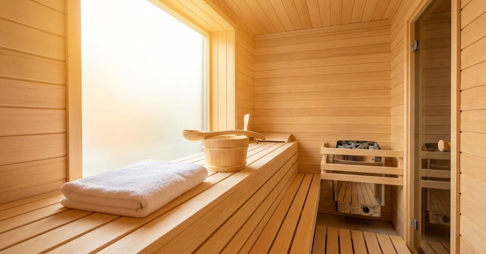 interior view of a bright and welcoming home sauna Renu sanctuary
