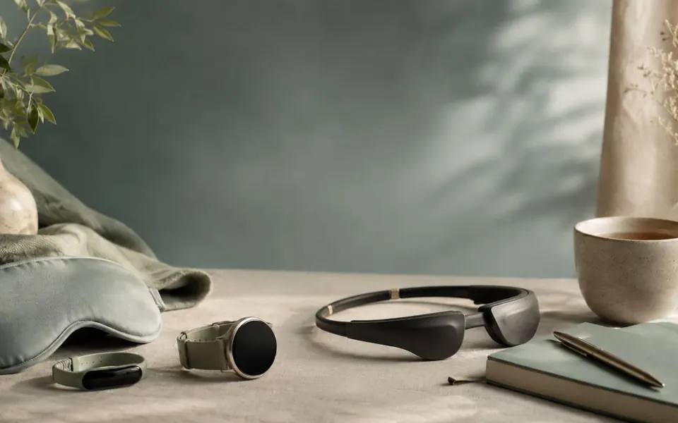 MindReset wellness tools with journal, tea, and recovery devices